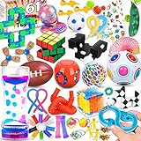 61 Pcs Sensory Fidget Toys Pack,Stress & Anxiety Relief Tools Bundle Figetget Toys Set for Kids Adults,Autistic ADHD Toys,Stress Balls Fidget Spinner Marble Mesh Puzzle Ball Pop Tube Fidget Box