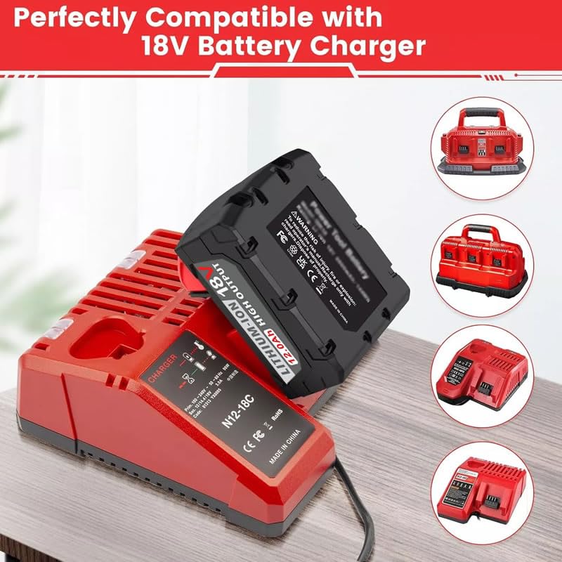 Batterie de rechange 18 V 12 Ah, compatible avec Milwaukee. Batterie lithium M18 XC (48-11-1860, 48-11-1850, 48-11-1840, 48-11-1820). Accessoire for batteries rechargeables.(2PCS 12000mAh