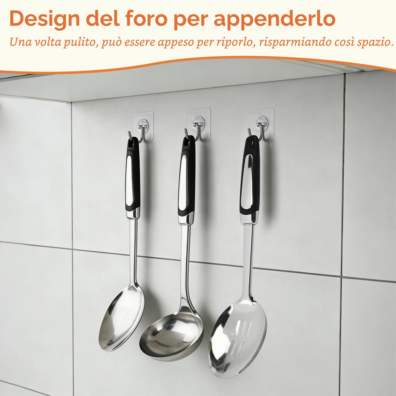Set di 3 Cucchiai da Cucina in Acciaio Inox, Utensili da Cucina con Manico Ergonomico, Include Mestolo, Cucchiaio Solido e Schiumarola per Cottura e Servizio, Casa e Ristorante
