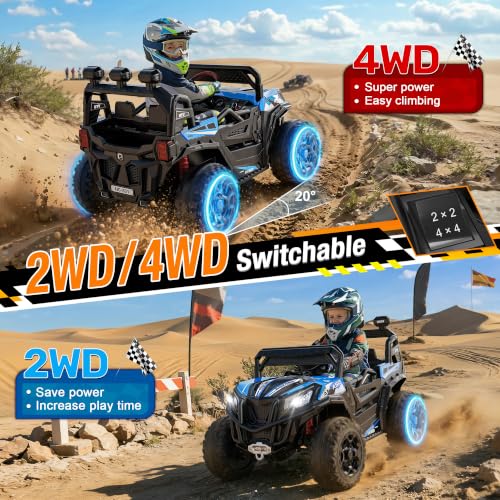Image of ANPABO 24V Ride On Toys for Kids w /Remote Control, 4WD /2WD Switchable, Blue