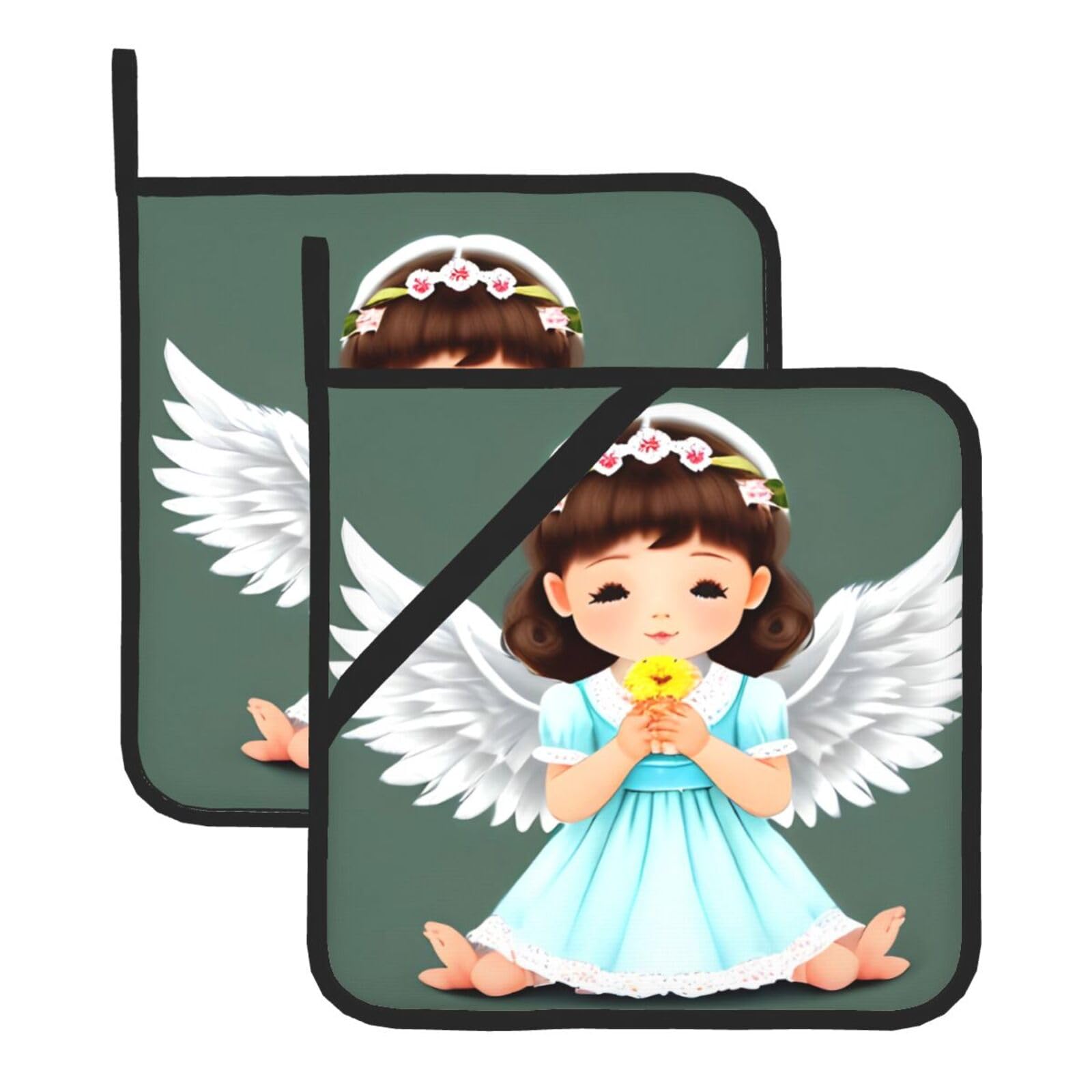 HJFCZH Cute little angel Prints Square Hot Pads for Kitchen Counter - Waterproof Pot Holders, Durable Heat Resistant Throw Layers for Serving, Oven & BBQ - 2 Pack