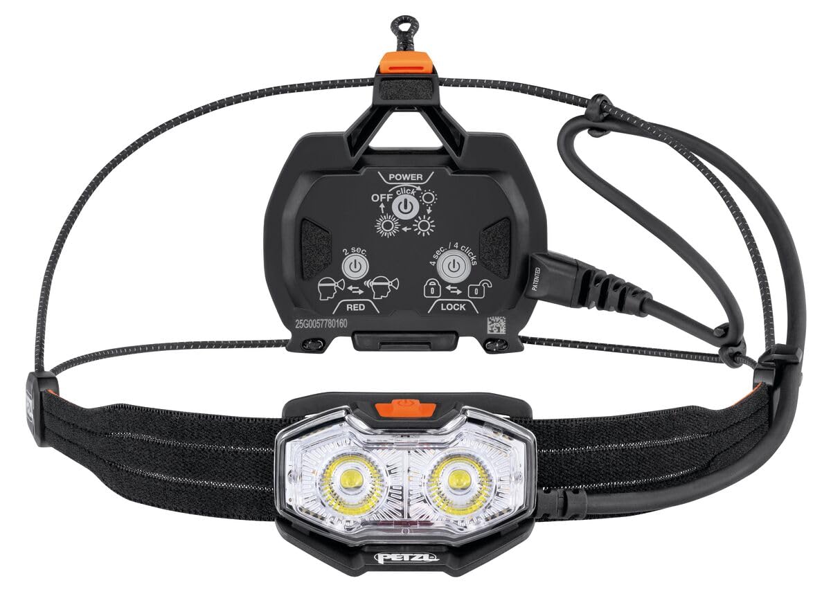 PETZL NAO LT Stirnlampe, leicht, wiederaufladbar, 600 Lumen, Orange