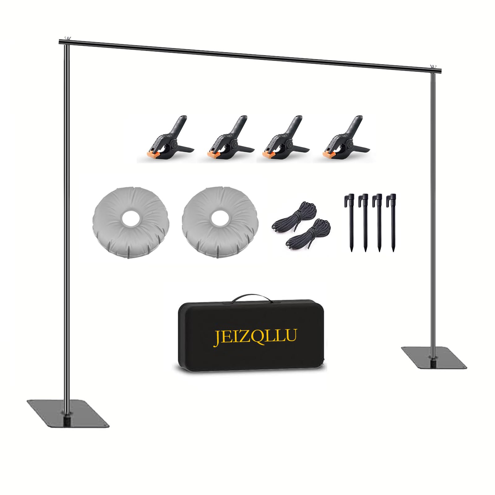 Photo 1 of Backdrop Stand, 6.5ft Height 9ft Width Adjustable Photography Background Support Poles with Heavy Duty Flat Base, Photo Metal Steel Pipe and Drape Frame Kit for Parties Birthday Wedding