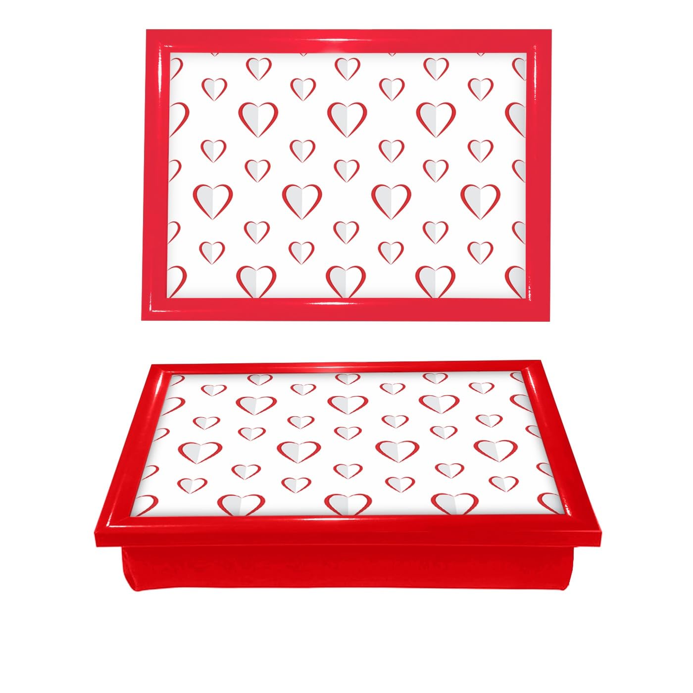 White Hearts Cushioned Bean Bag laptray Home Laptop Tray Drinks Food Breakfast Lap Tray