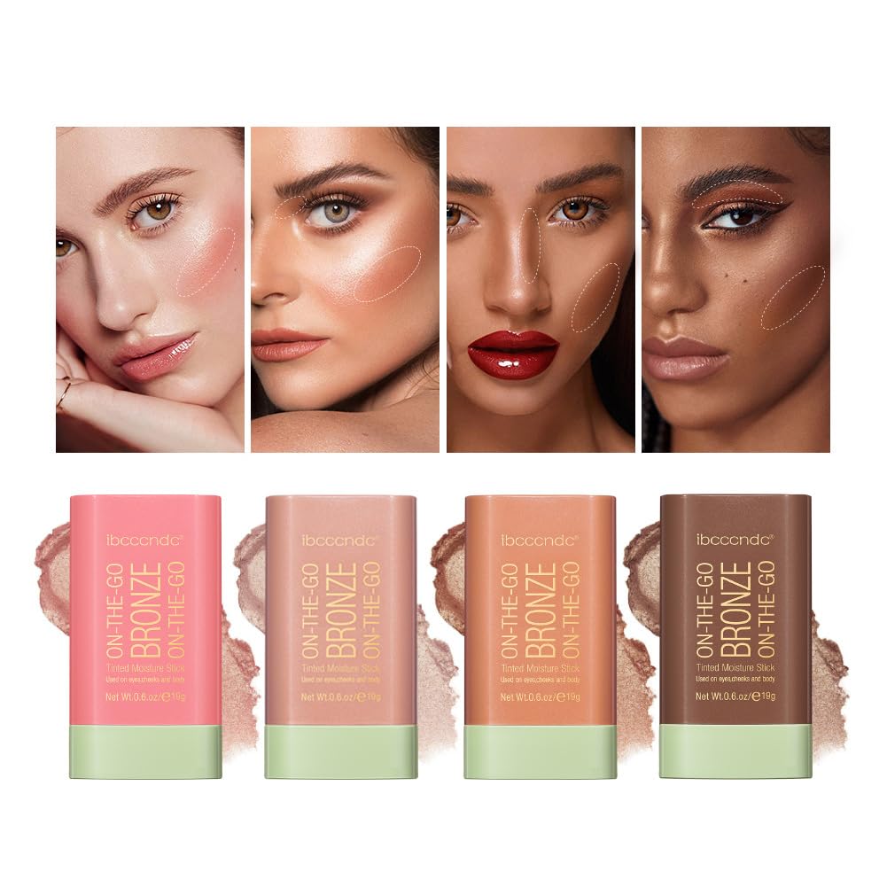 UNYOKE Soft Creamy Highlighter Blush Stick,Smooth Shimmer Bronzer Stick,Long Lasting Waterproof Blush Illuminator Luminizer,Blendable Natural Glow Makeup Cream Blush Highlight 0.6 Oz（04# Beach Glow）