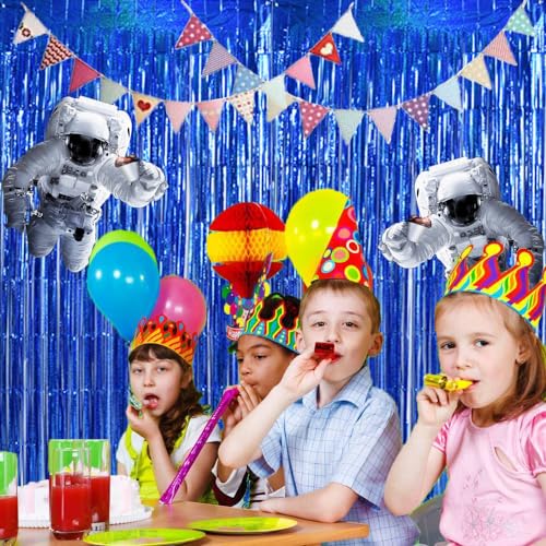 Image of TONIFUL 3Pcs Laser Blue Door Streamers, Photo Booth Backdrop Metallic Streamers Foil Fringe Curtains for Birthday, Christmas, New Year, Bachelorette, Grad Party Decor (9.9ft x 6.6ft)