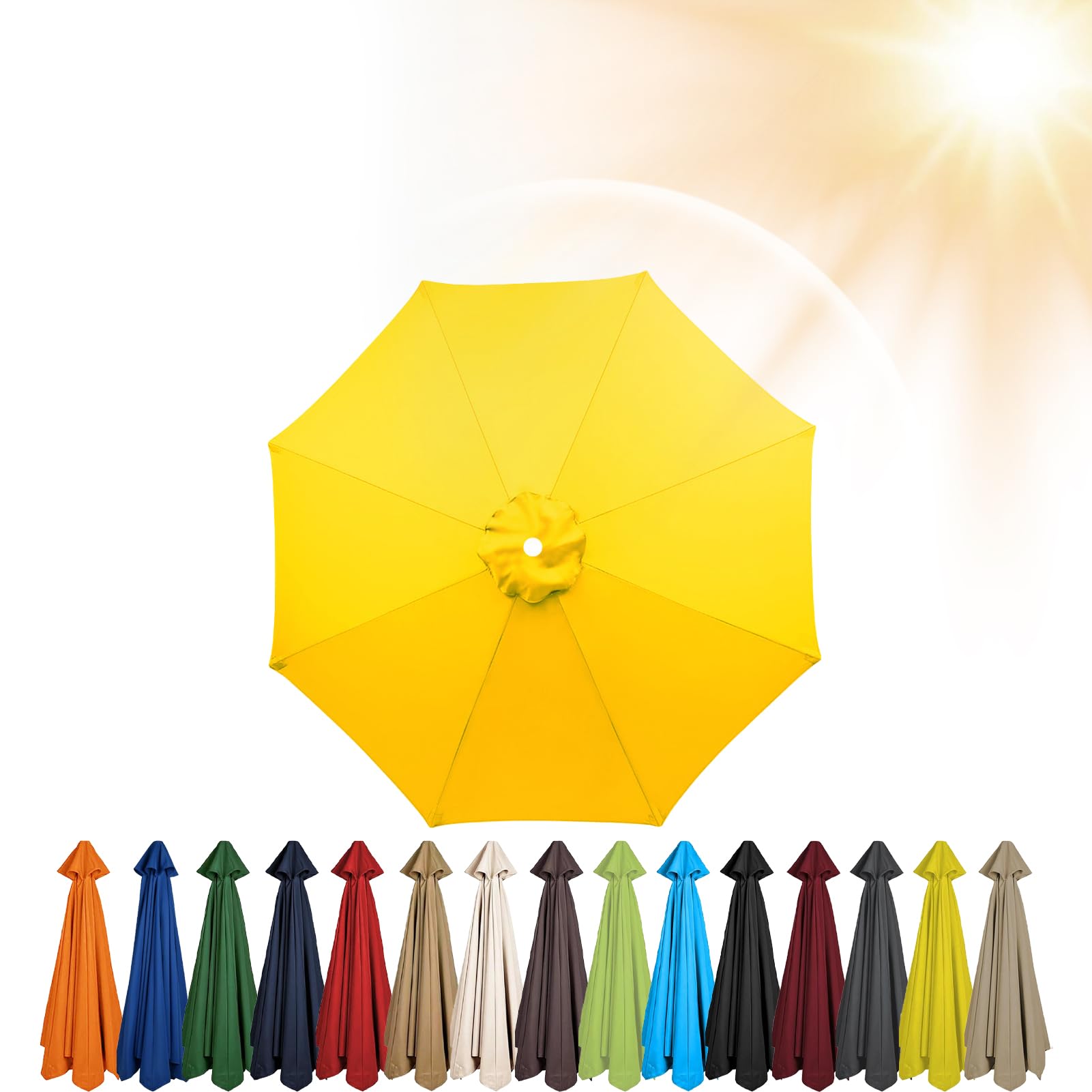 3.5m/3.0m/2.8m/2.7m/2.5m/2.3m/2m Umbrella Replacement Parasol Canopy, 6/8 Ribs Sun Umbrella Replacement Cloth For Patio/Beach/Backyard Parasol Fabric Canopy Cover (Yellow,6ribs-300cm)