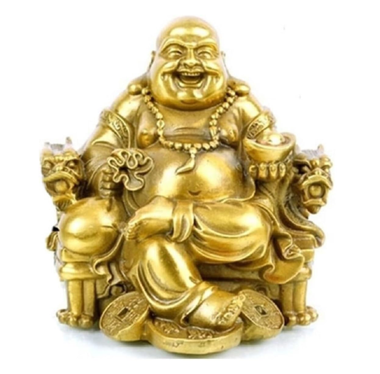 Estatuilla Buda Estatua De Buda Latón para La Suerte Y Felicidad Dios Riqueza, Estatuas Budistas Sonriente Decoración del Hogar Estatuas Decorativas(28 * 25 * 26cm)