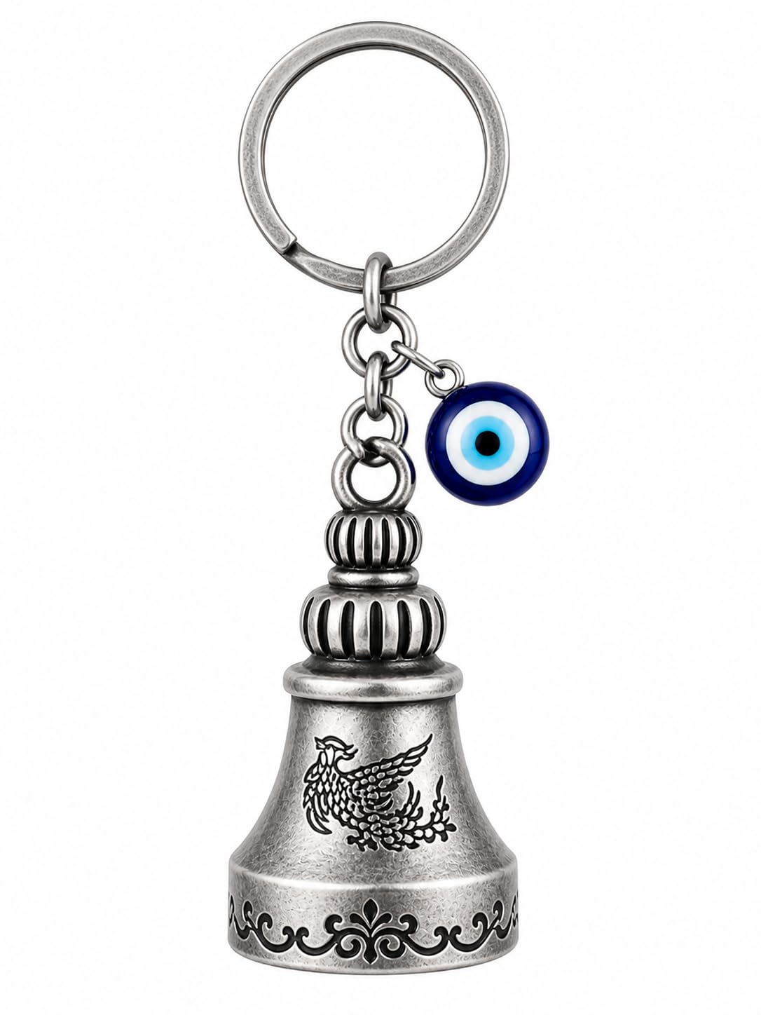 Guardian Bell Keychain, Silver, Metal, Good Luck Charm with Evil Eye Nazar, for Bike & Motorcycle-image-9
