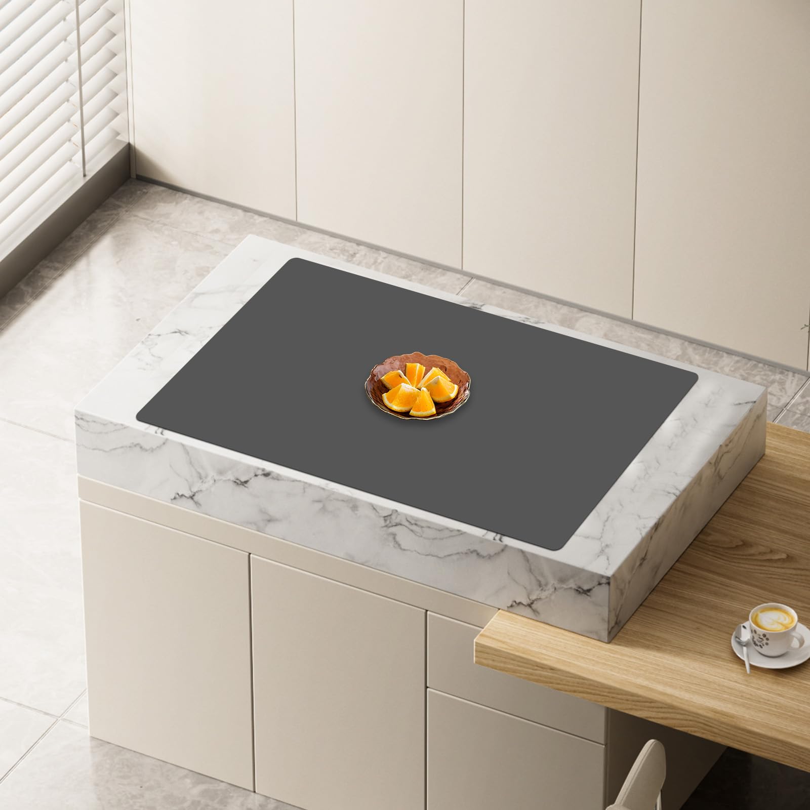 32''x24''(80cmx60cm) Large Silicone Mat for Kitchen Counter, Heat Resistant Countertop Protector, Non-Slip Waterproof Kitchen Island Mat, Easy to Clean, Dark Gray