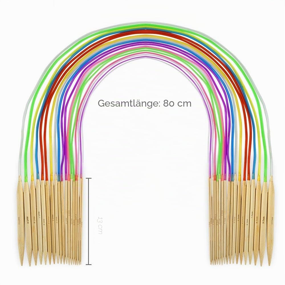 18 Paar Bambus-Rundstricknadel-Set, inklusive 78,7 cm langer, leichter Stricknadeln (2 mm - 10 mm), 43 Strickwerkzeuge und eleganter Aufbewahrungsbox