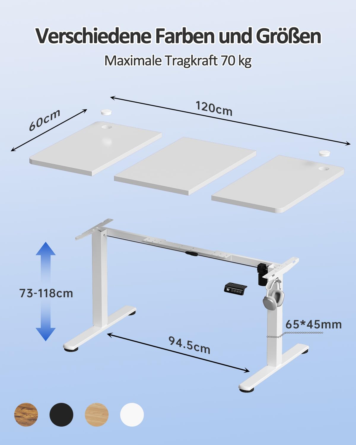 Devoko Elektrisch Höhenverstellbarer Schreibtisch 120 x 60cm, Steh-Sitz Bürotisch mit Memory-Funktion, Weiß