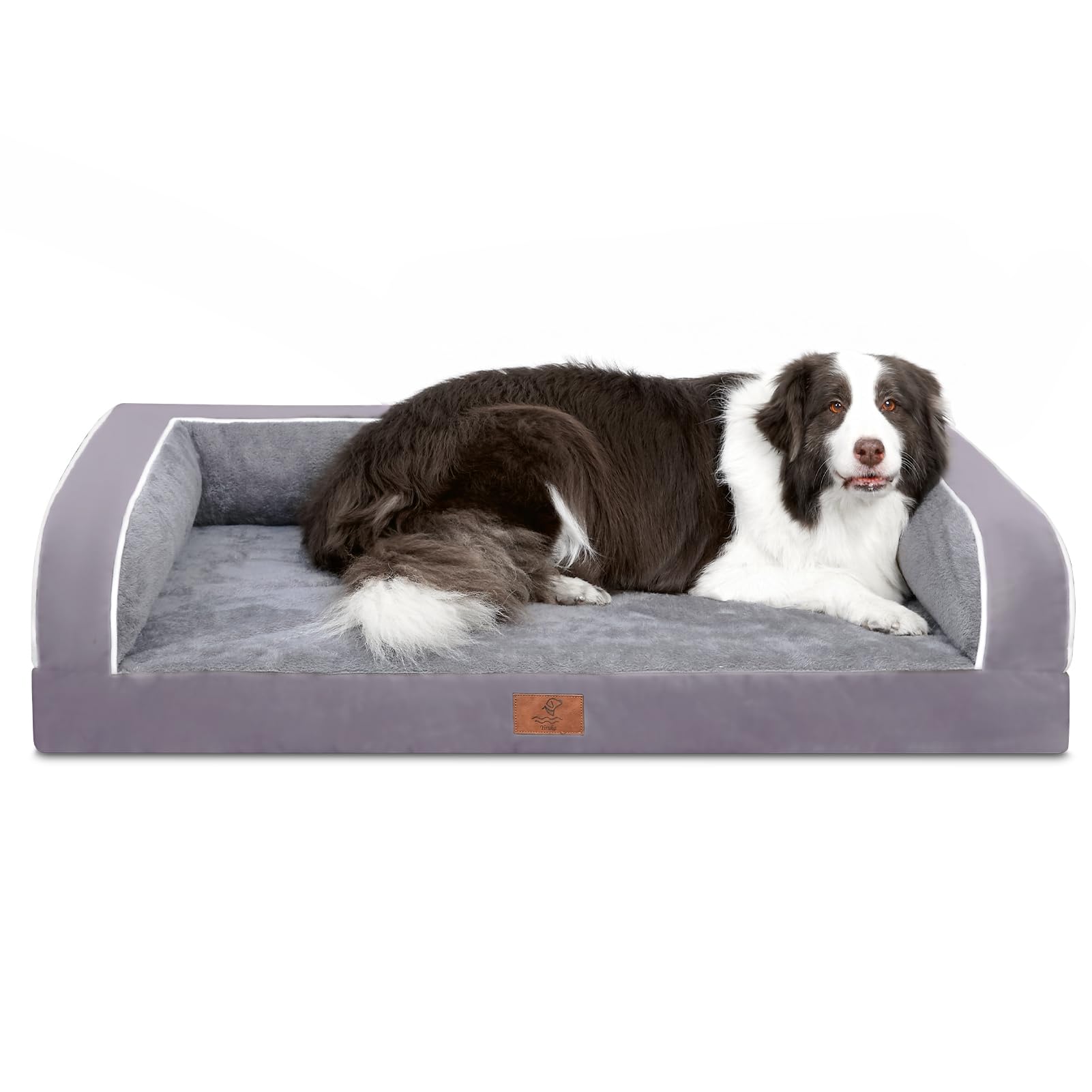 Large Dog Bed, Purple Washable Dog Bed Sofa with Removable Cover, Waterproof Dog Bed Couch with Nonslip Bottom, High Bolster Dog Bed, Orthopedic Large Dog Bed up to 65 lbs