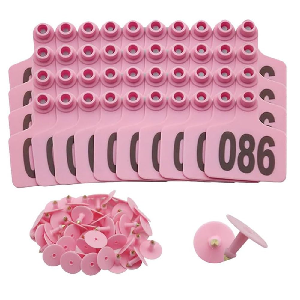 Plastikowe nauszniki dla zwierząt gospodarskich, 100 sztuk, wielokolorowe, wiele rozmiarów, numerowane, tworzywo sztuczne PE (różowe 6 x 7,5 cm (2,36 x 2,95 cala), 201-300)