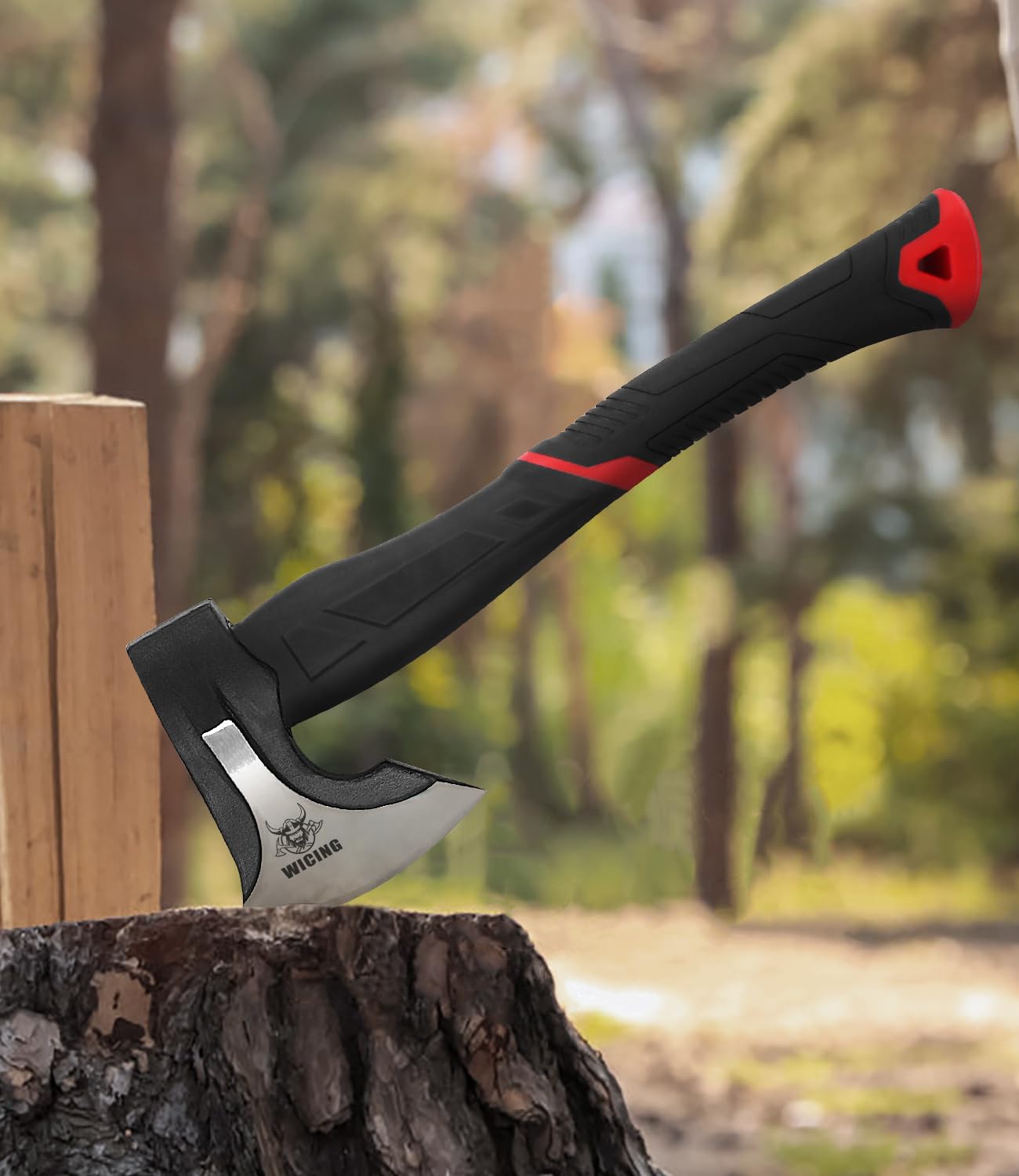 38 cm Beil für kleines bis mittelgroßes Anzündholz, Spaltaxt aus 1065 Manganstahl mit ergonomischem Fiberglasgriff, 1 kg