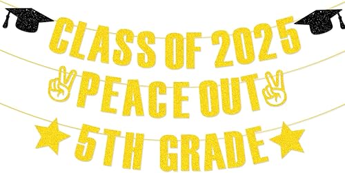 Banner de 5º grado de clase de 2025, pancarta de graduación de 5º grado con purpurina dorada, decoraciones de fiesta de graduación de 5º grado 2025,