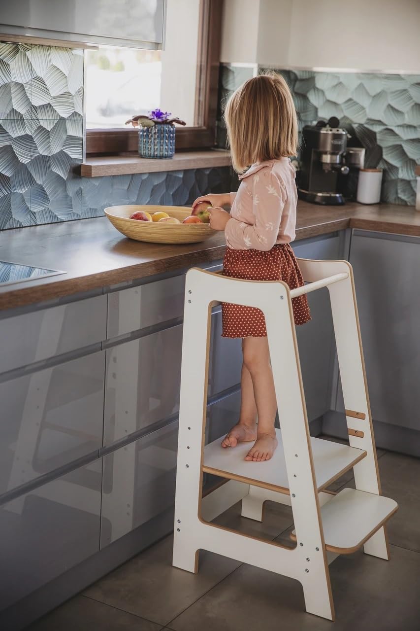 Leertoren voor kinderen [vanaf 1 jaar] leerstoel peutertoren & houten opstapkruk - keukenhulp voor peuters Montessori, hoogte: 85 cm, breedte: 41 cm, kinderen leren eenvoudig te monteren, stijlvolle