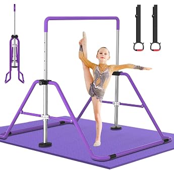 DOBESTS Gymnastikstange H henverstellbares Turnreck 90-130cm Faltbar Mit Turnringen & Matte bis 100 kg belastbar   platzsparend faltbares Gymnastikger t f r Zuhause Fitnessraum & Garten
