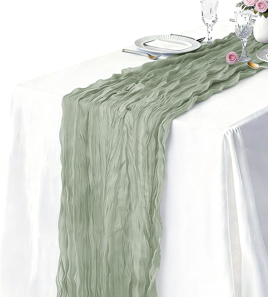 10 Pack Sage Green Cheesecloth Table Runner 21 x 120 Inch Boho Gauze Sheer Table Runner 10FT Long for Wedding Baby Shower Bridal Shower Easter Holiday Birthday Home Decor image 2