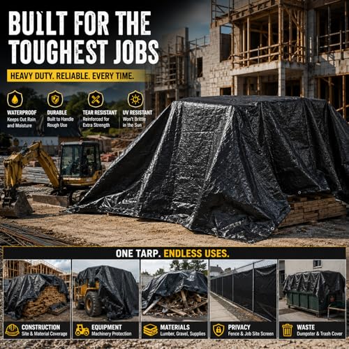 Image of 4 Pack 6 x 8 ft 5.5 Mil Large Tarps Heavy Duty Waterproof Tarp Multi Purpose Tent Cover for Home Boats Cars Camping Patio Furniture Roof Emergency Rain Protective Cover, Black