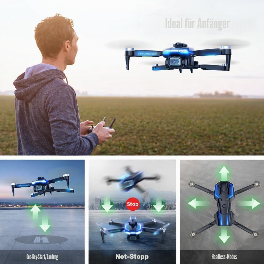 Drohne mit Kamera 1080P für Kinder Anfänger, Bürstenlosem Motor RC Quadcopter, Start mit einem Knopf/35 Min Lange Flugzeit/Höhenhaltung, Spielzeug und Geschenke für Jungen (Blau)