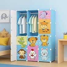 Plastic Wardrobe for Kids, Baby Cupboard for Storage, 12 Cubes Almirah, Cupboard for Clothes, Collapsible Wardrobe for Baby Clothes/Toy/Book for Kids Bedroom (Blue-E3)