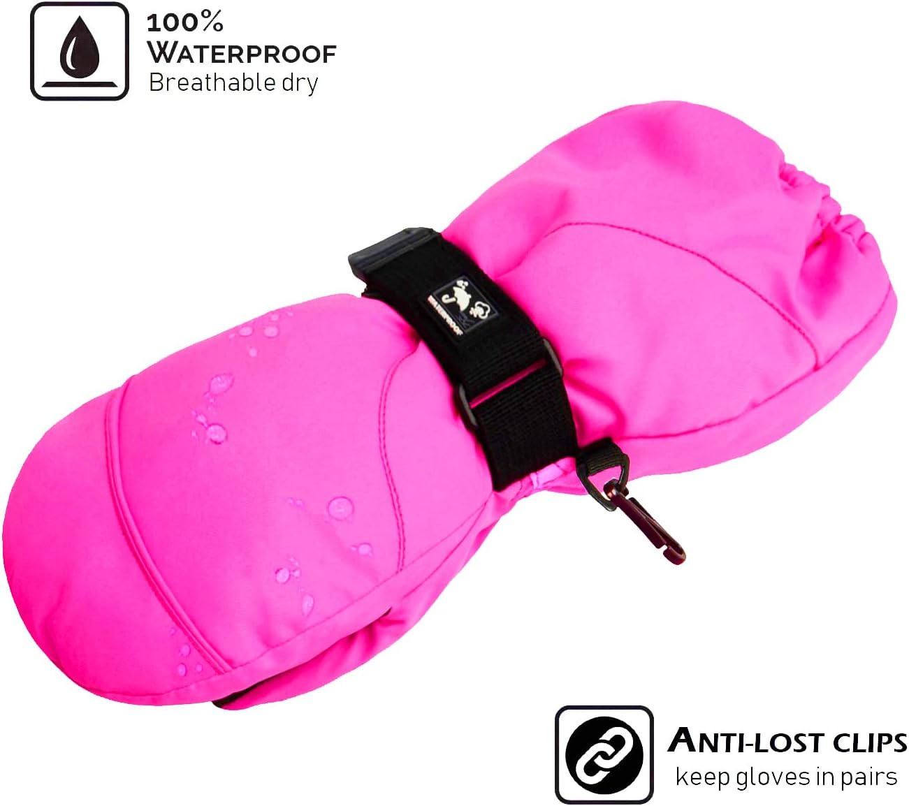 HIGHCAMP Kids Long Cuff Winter Gloves with Stay-on Strap Waterproof Mittens for Toddler Children Snow Ski - Image 3