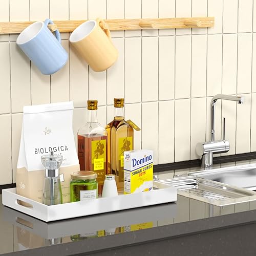 Miniatura 37 de NIUBEE Bandeja acrílica para servir de 10 x 10 pulgadas, a prueba de derrames, bandeja organizadora decorativa transparente para mesa de café