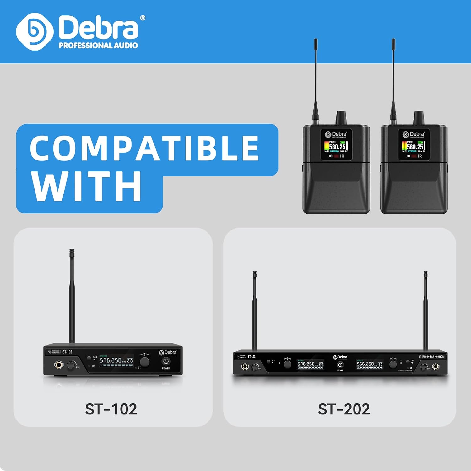 Debra M-PROI Wireless in-Ear Monitor System with Auto Frequency Scan, Stereo/Mono Mode, 80m Range, Bluetooth, and IR Sync for Stage, Studio, Live Performance (Only 1 Bodypack)