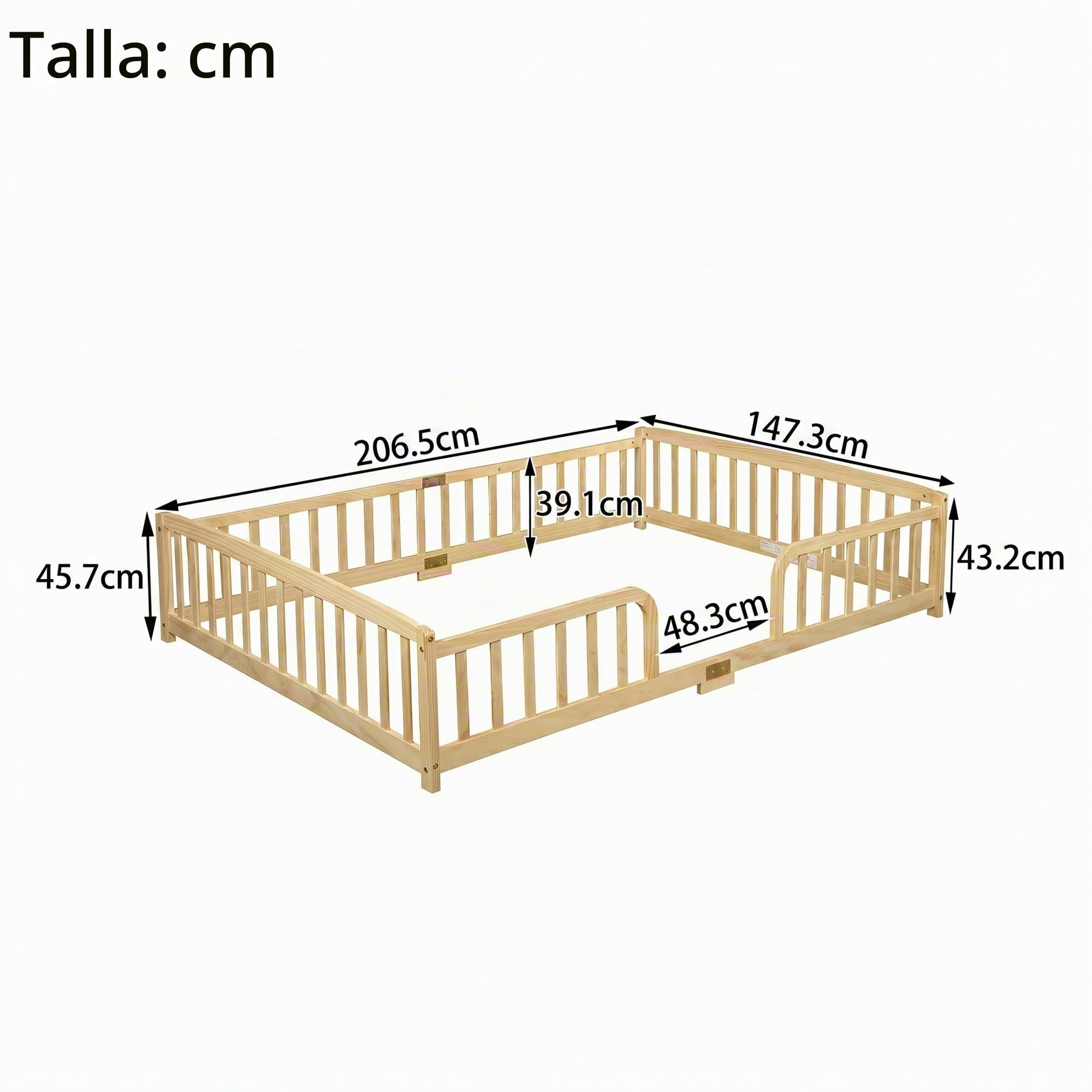 Cama Infantil Montessori 140x200 cm con Barrera, Color Natural
