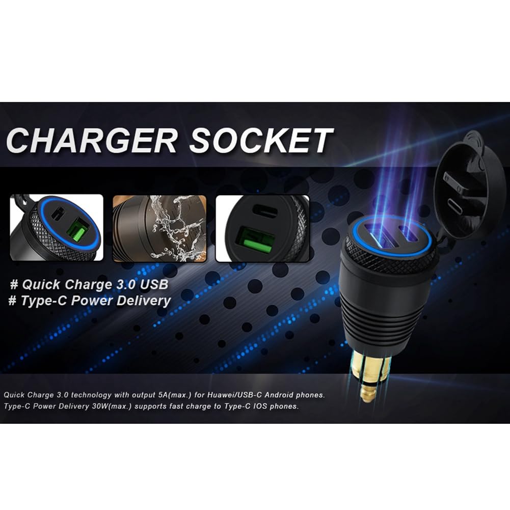 5X Motorrad DIN Stecker Wasserdichtes Ladegerät EIN QC3.0 USB Ladegerät & Typ C 30W Netzteil Adapter Buchse