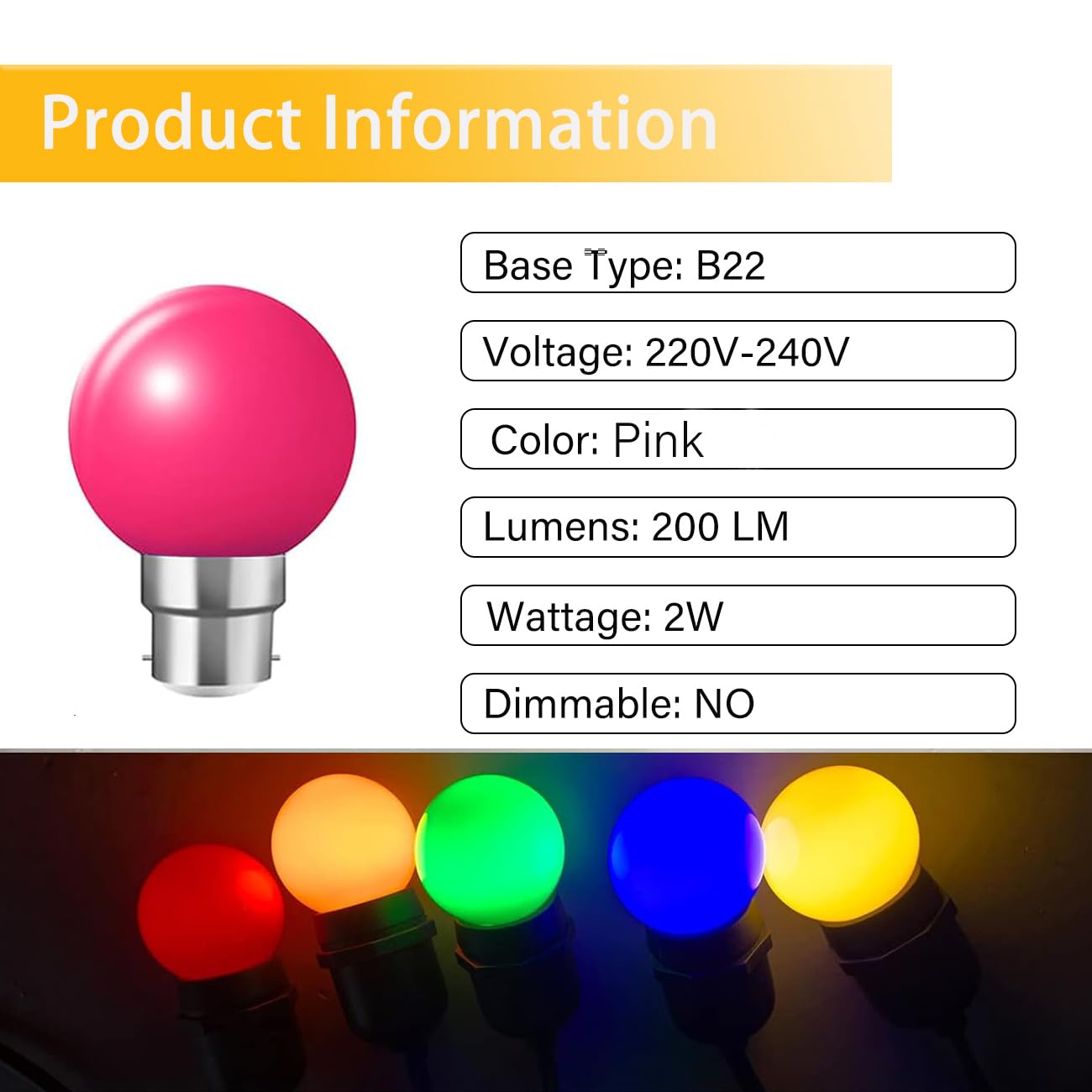 ZFQ 10 Pack B22 Bayonet Colored LED Light Bulbs 2W G45 Golf Ball Mini Globe Bulb Lighting Bulbs,Pink for Outdoor Indoor String Patio Garden Party Christmas - Image 2