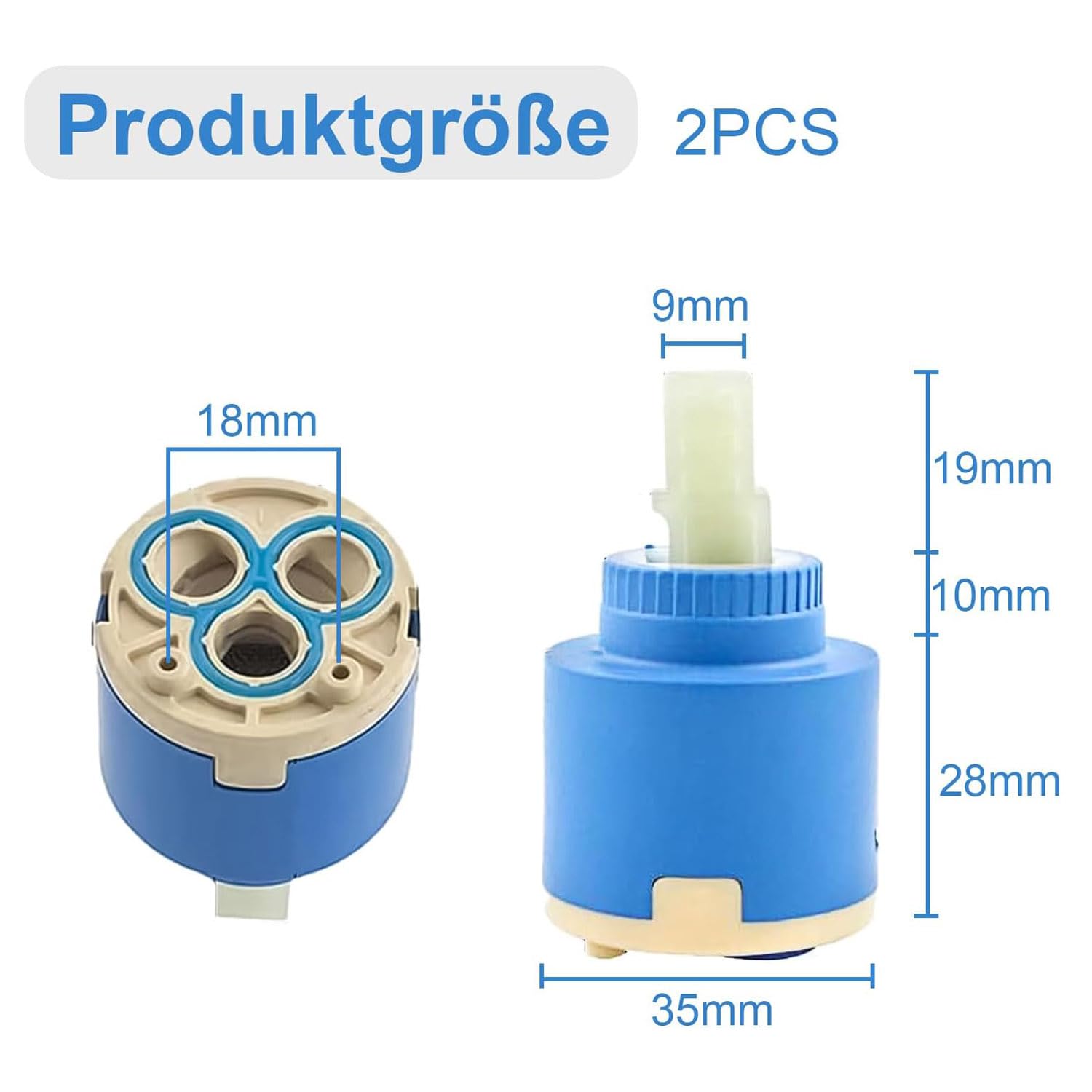 2 Piezas Cartucho Cerámico 35mm - Cartucho Universal para Grifo Monomando de Cocina, Lavabo y Ducha - Repuesto de Recambio para Grifería