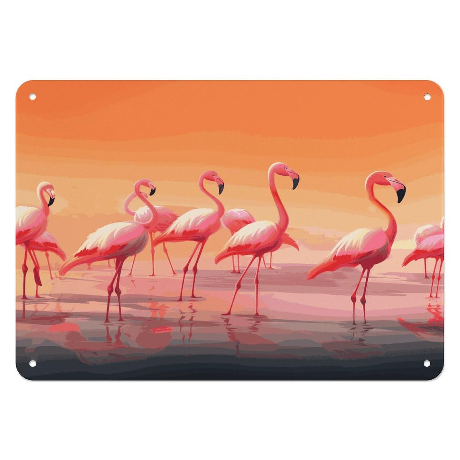 Btcowzrv Style A Flock Of Flamingos Metal Sign, 5.5" X 7.9" Tin Wall Decor, Wall Art Plaques For Home Wedding Decor Room Living Room Decoration
