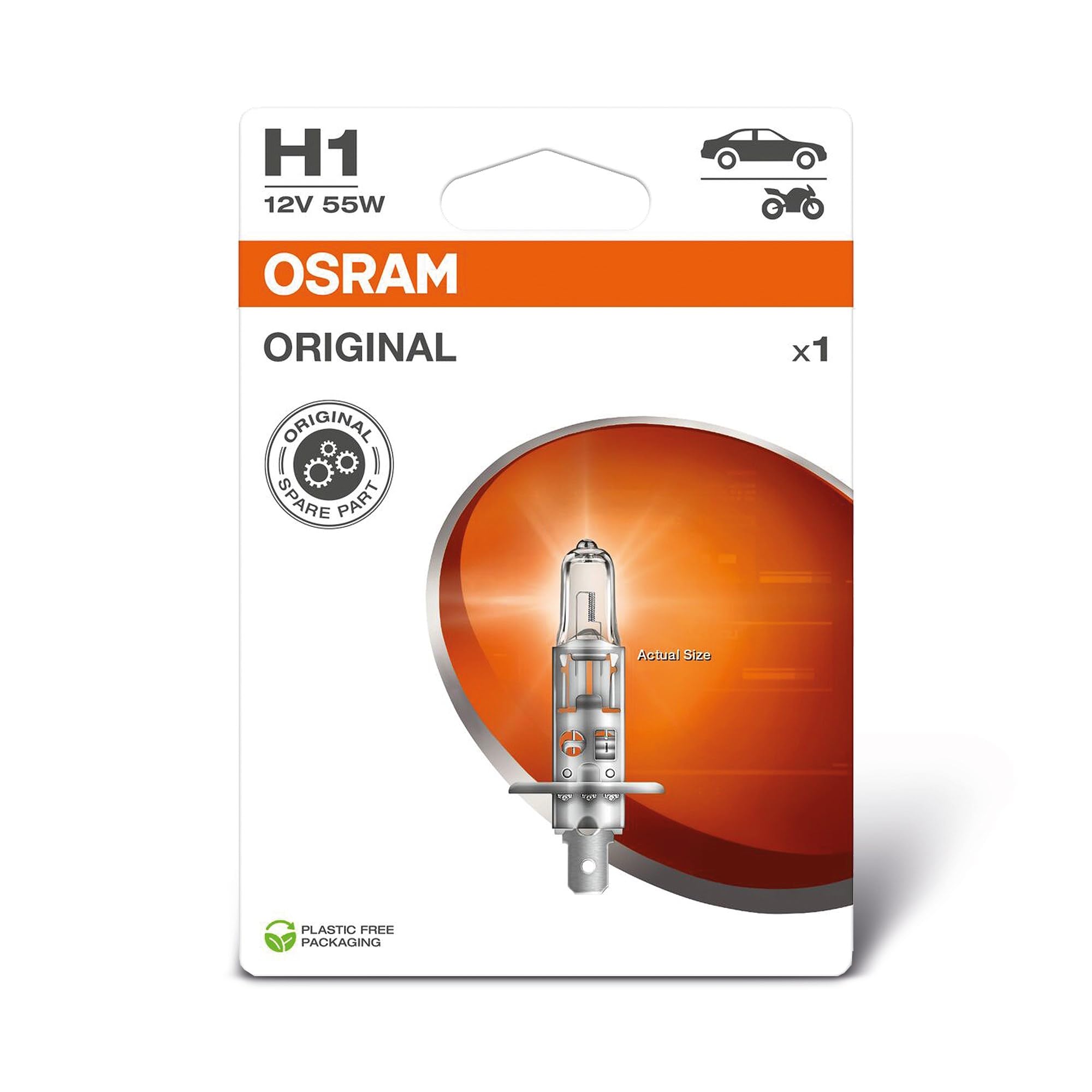OSRAM ORIGINAL LINE 12V, H1, halogen headlight lamp, Single Blister (1 lamp)