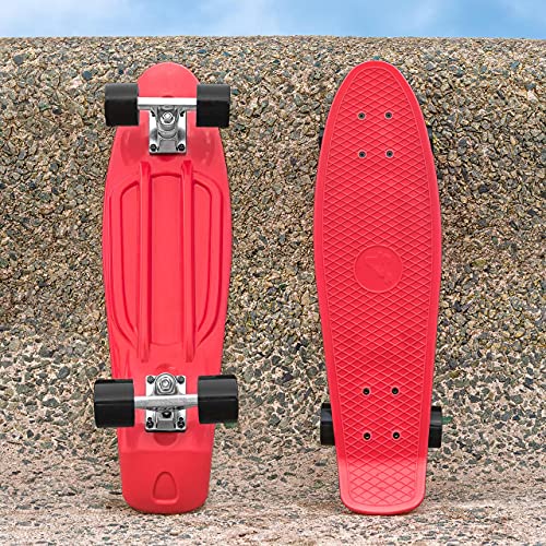 Vici Rojo Monopatín Cruiser [56cm] - Skateboard Rojo con Ruedas Negras | Skate para Niños Y Adultos | Opción Adicionar Un Casco (Sólo El Monopatín)