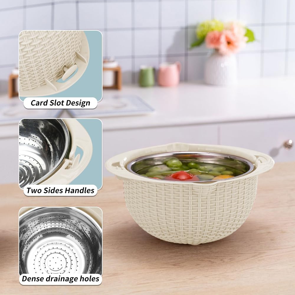 Ensemble Multifonction 3-en-1 Acier Inoxydable – Bol Mixeur, Passoire, Râpe & Essoreuse à Salade – Idéal Pâtes, Légumes, Riz – Gain De Place Cuisine
