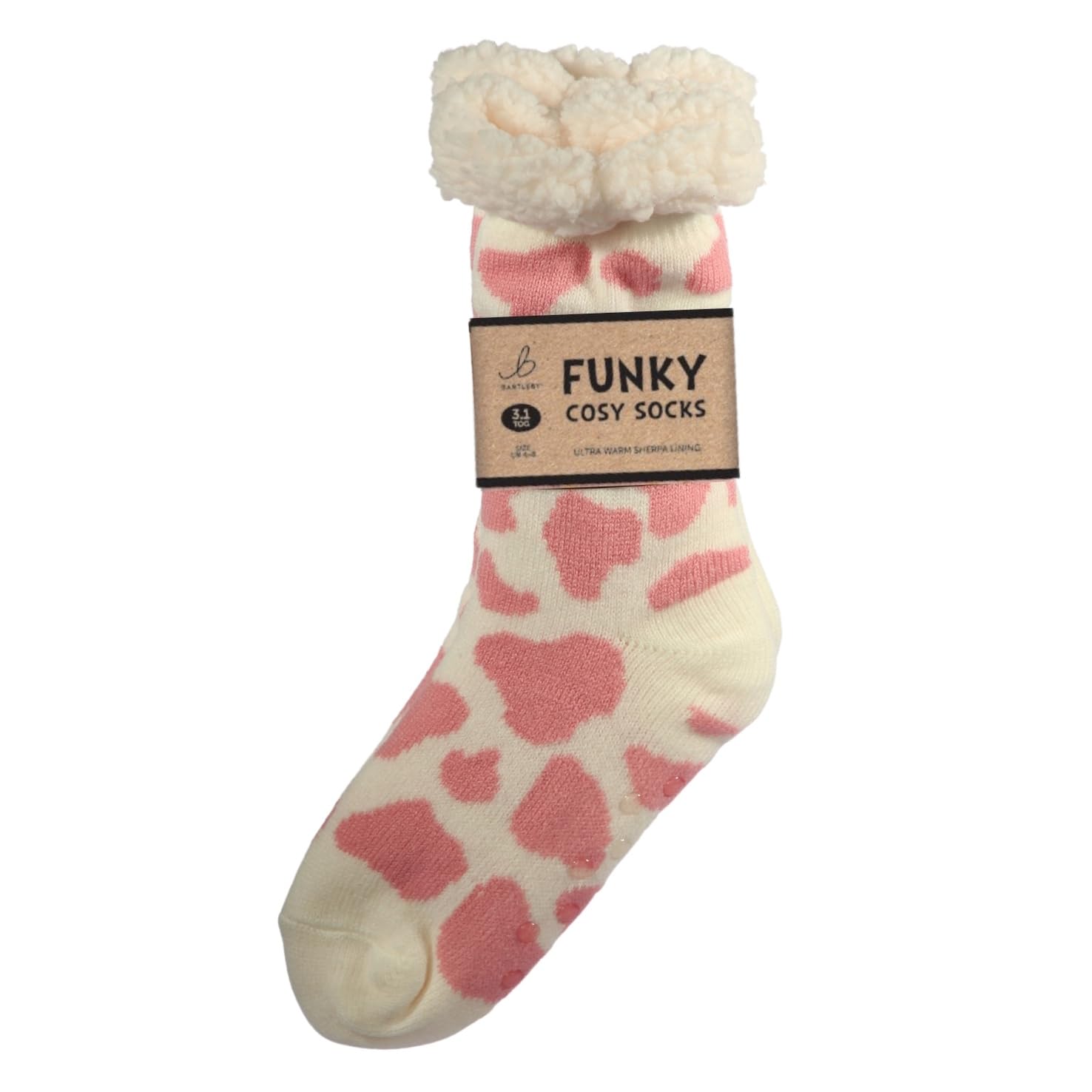 Bartleby Funky Cosy Women’s Socks | Sherpa Thermal Bed Socks | Super Soft, Warm Fluffy Lounge Socks (Cow Print Pink, UK4-8, UK Footwear Size System, Adult, Women, Numeric Range, Medium, 4, 8)