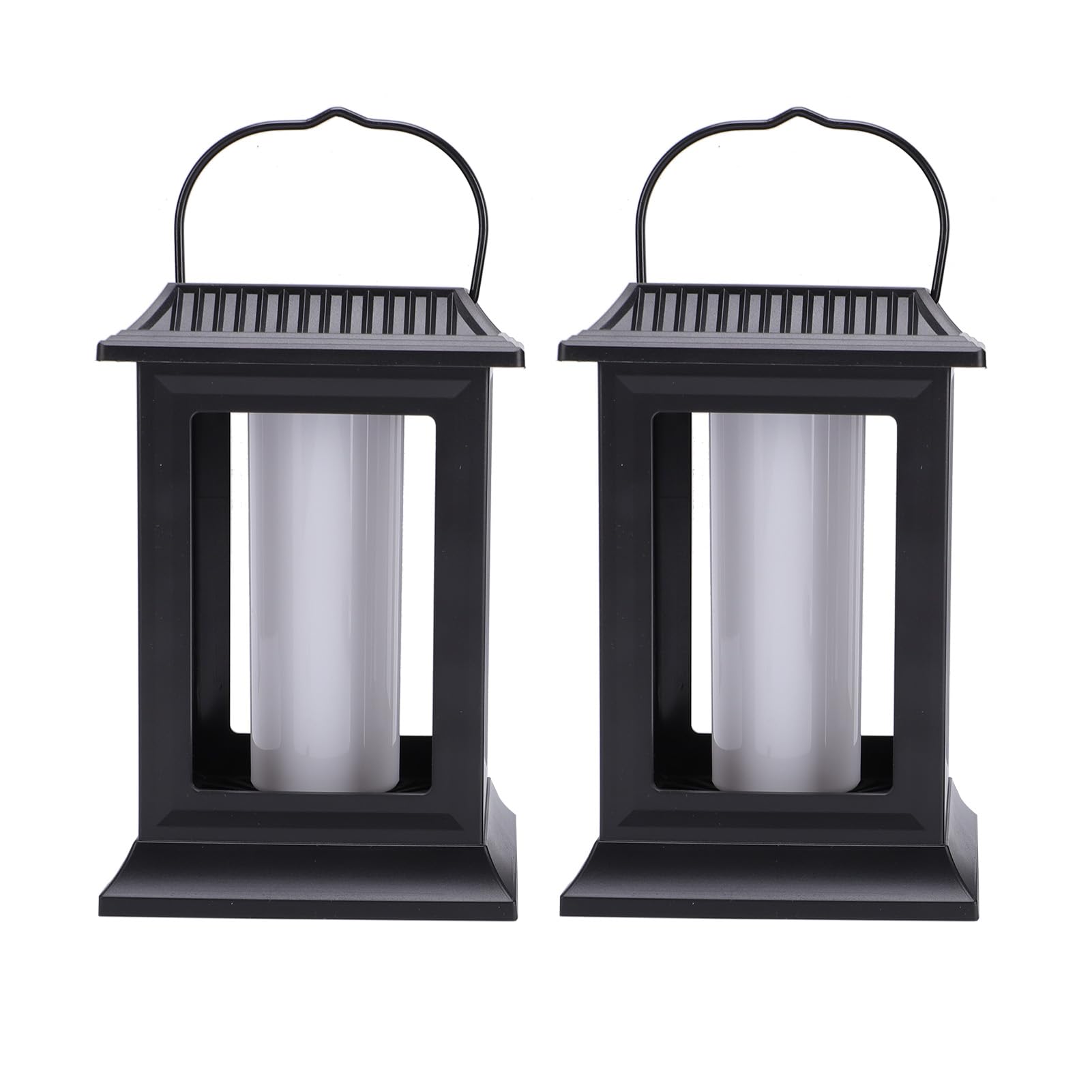 Wakects Solare Flackernde Flammenlichter, ABS-Solar-Hängelaterne, 2er-Pack, IP65 Wasserdicht, 1200 MAh, 2 Modi für Terrasse, Garten, Hof, Weg, Außendekoration (Solarflammenlicht 91006D, 2er-Pack)