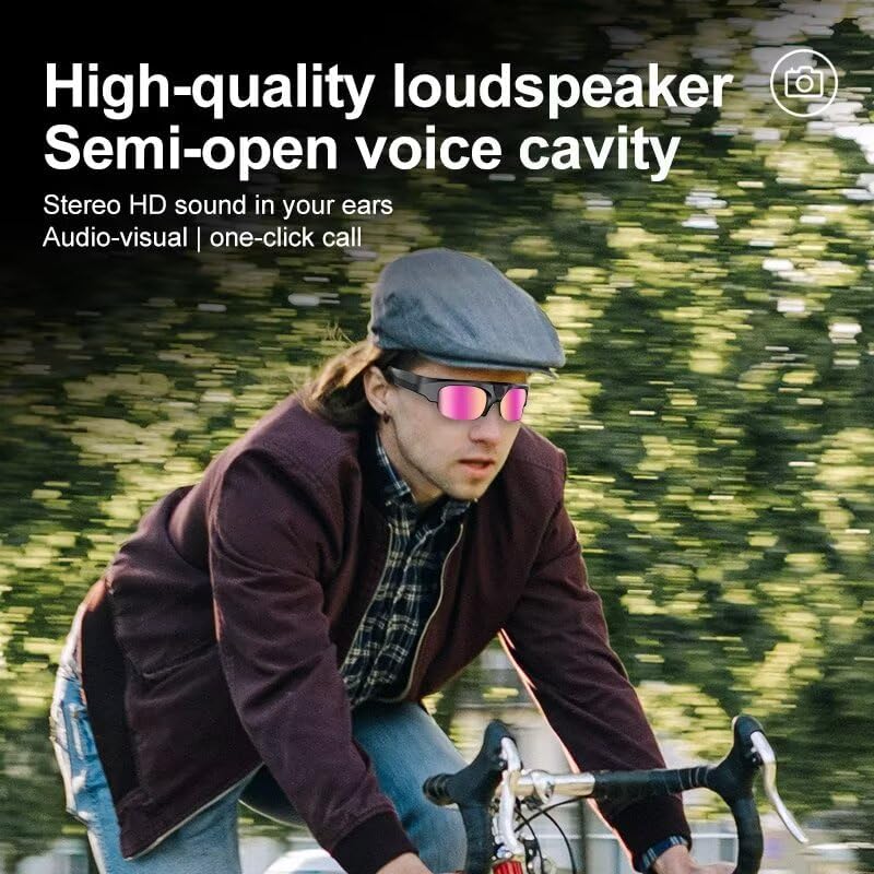 Man wearing glasses with high-quality loudspeaker