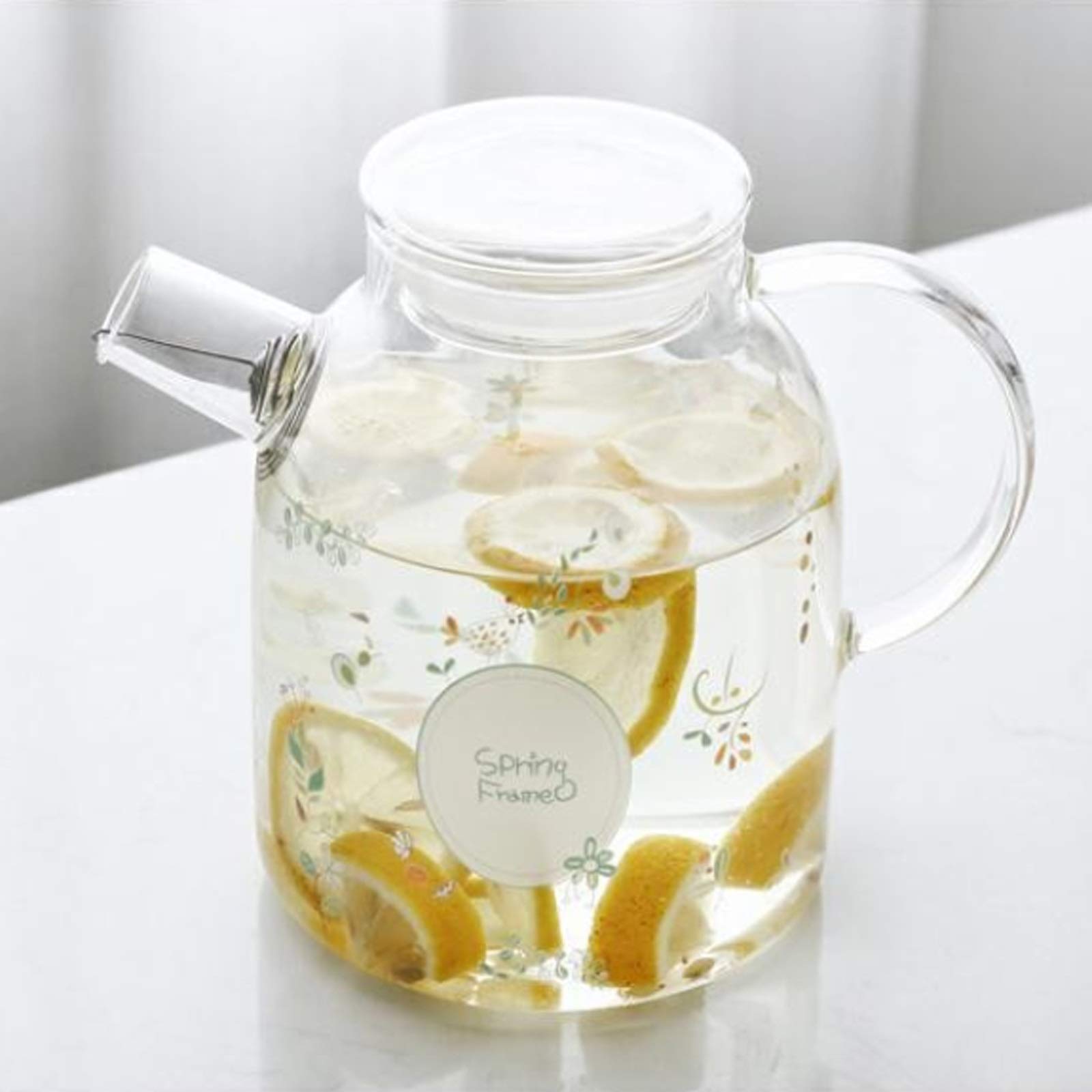 Jarra de Agua Alta Jarra de Vidrio de borosilicato con Tapa y Mango de Jarra de Vidrio Resistente al Calor para Jugo de té Caliente Agua Hecha en casa Bebida casera Teteras de té Helado