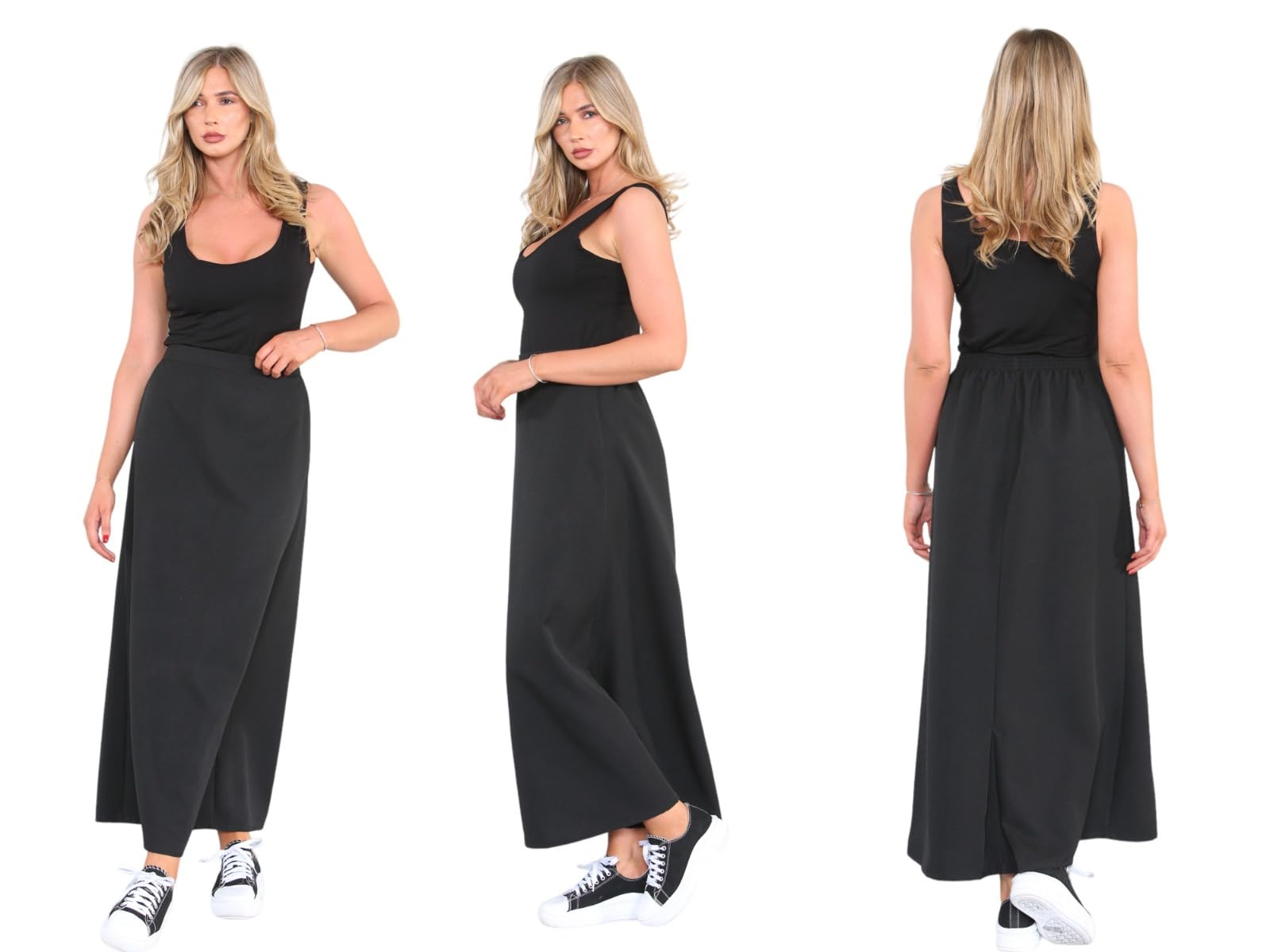 L S U Women's Black Long Maxi Skirt Long Ankle Length Designer Plain Skirt Dress (As8, Numeric, Numeric_8, Regular, Regular, )