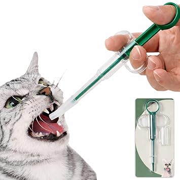 PETSNPLAY Cat and Dog Pill Dispenser Syringe with 2 Silicone Heads, for Dry and Liquid Medications, Green