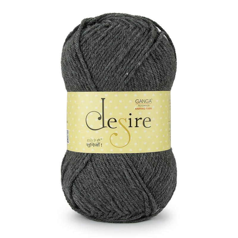 Image of Ganga Acrowools Acrylic Desire Hand Knitting and Crochet Yarn. Pack of 1 Ball - 100Gms. Shade No - DSR014, Charcoal