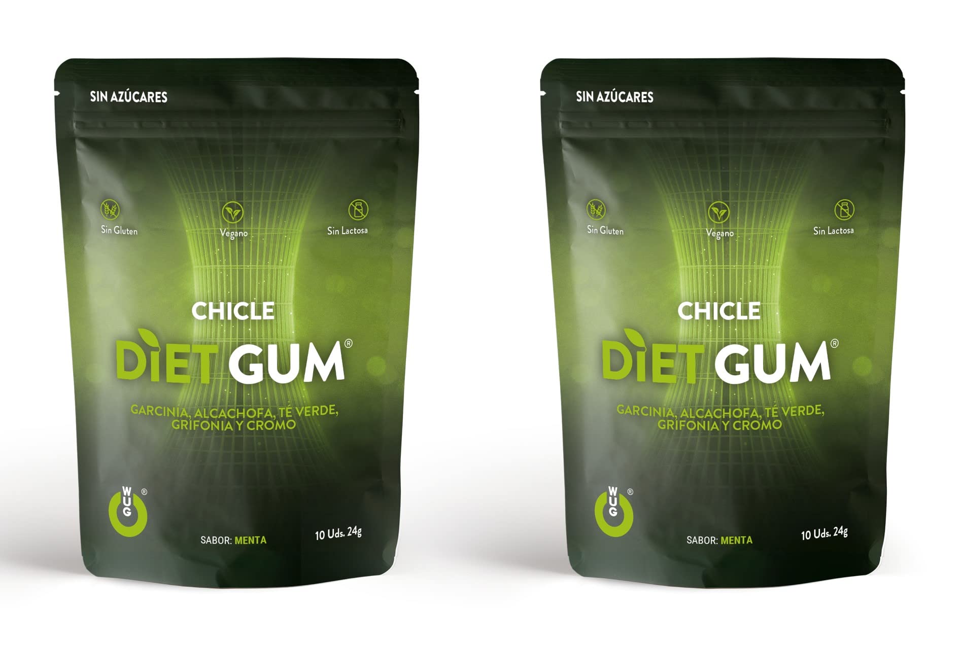 WUG CHICLE DIET GUM Pack 2 Doypacks - Garcinia, Alcachofa, Té Verde, Grifonia y Cromo