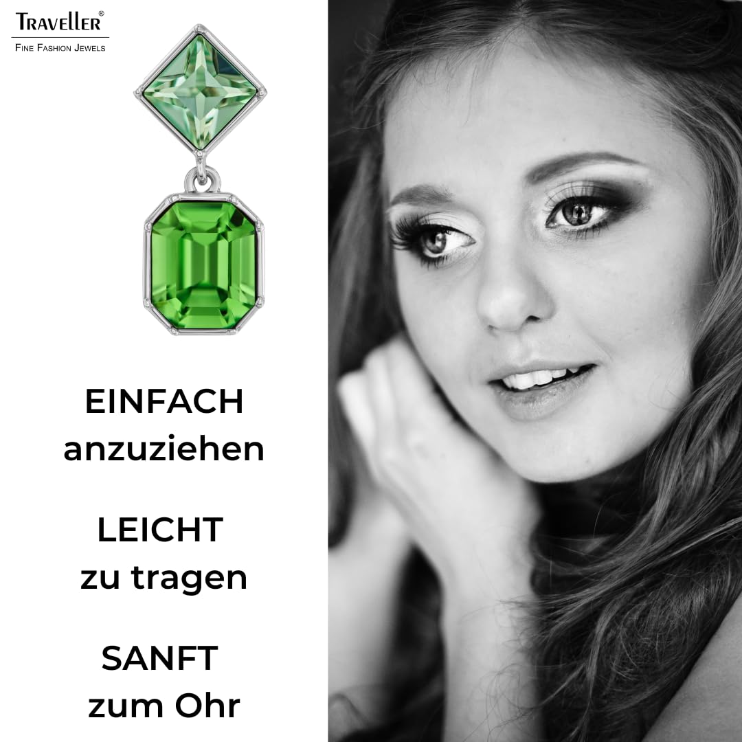 Traveller Ohrclip - Hänger - Platiniert - Kristalle - Hellgrün - 157700
