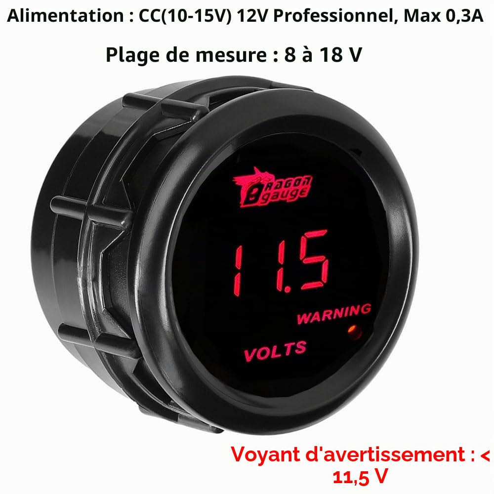 ETOPARS Universelle Voiture Jauge de Tension 2 Pouces 52mm Voltmètre Jauge Numérique Tension Manometre Rouge Lumière Indicateur Voltmètre Testeur Instruments Volt