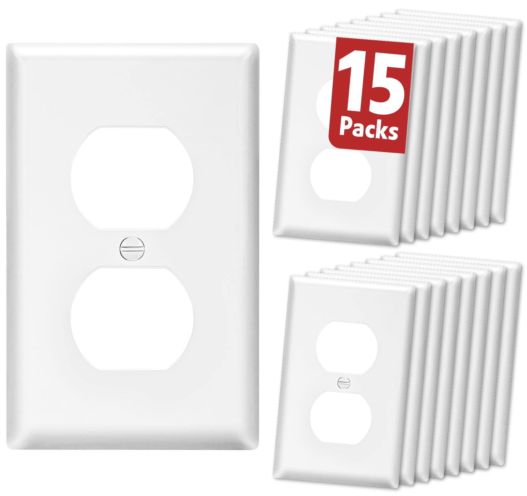 Photo 1 of 15 Pack Outlet Covers Bulk, Light Switch Cover Plate Standard Size 1-Gang 4.50" x 2.75", Duplex Wall Plates, Outlet Covers Wall Plate, Polycarbonate Thermoplastic, White