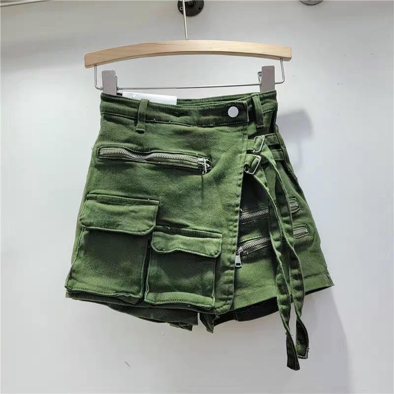 Irregular Denim Shorts Women's Spring Summer A-Line High-Waist Loose Slimming Wide Leg Hot Shorts Workwear Skirt Pants