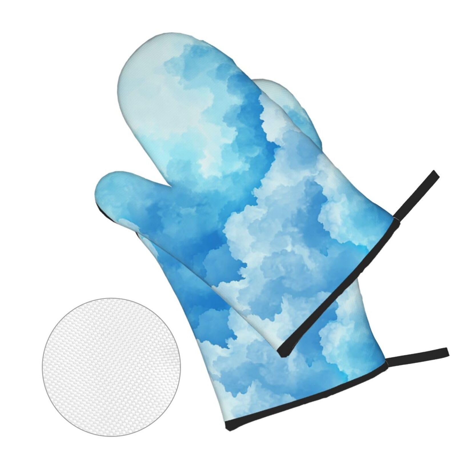Guantes Barbacoa Blanco Azul Manoplas Horno Almohadillas Aislantes Juego De 4 - Acolchado Resistente al Calor, Flexible,Cocina multipropósito